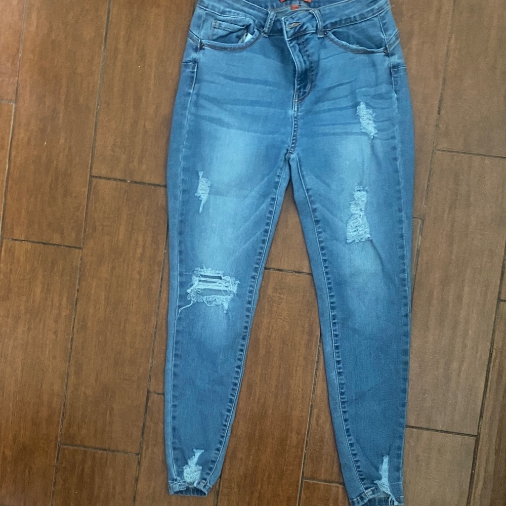 Wax Jean Women's Distressed Skinny Jeans - Blue